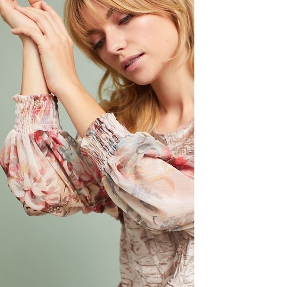 nwt new Anthropologie Floral-Sleeve Velvet Top XS - Picture 3 of 7